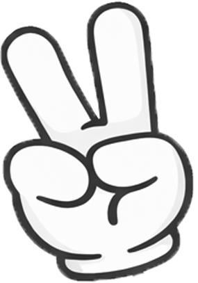A hand illustration showing the peace sign with two fingers raised.