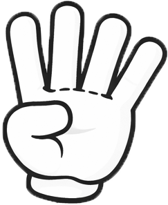 A cartoon-style hand showing three fingers raised, with the thumb and pinky finger folded down.