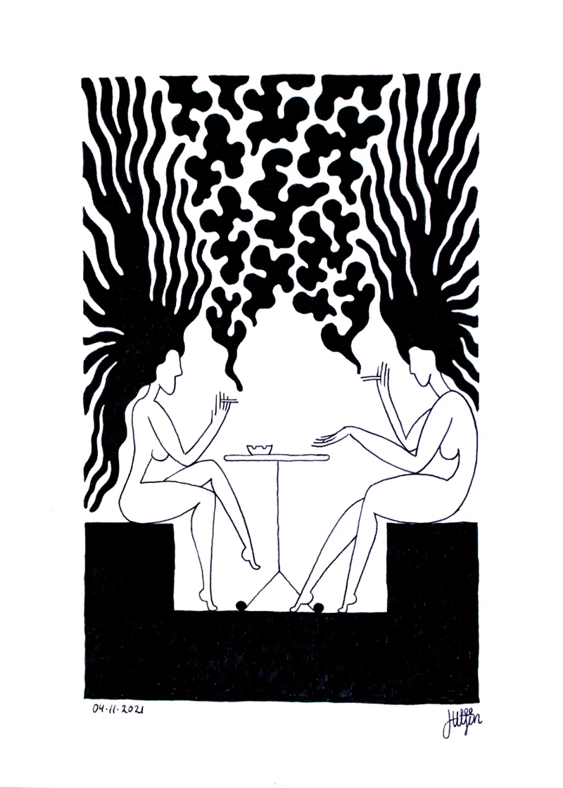 Fika, 2021. Ink on paper. 21 × 29.7 cm