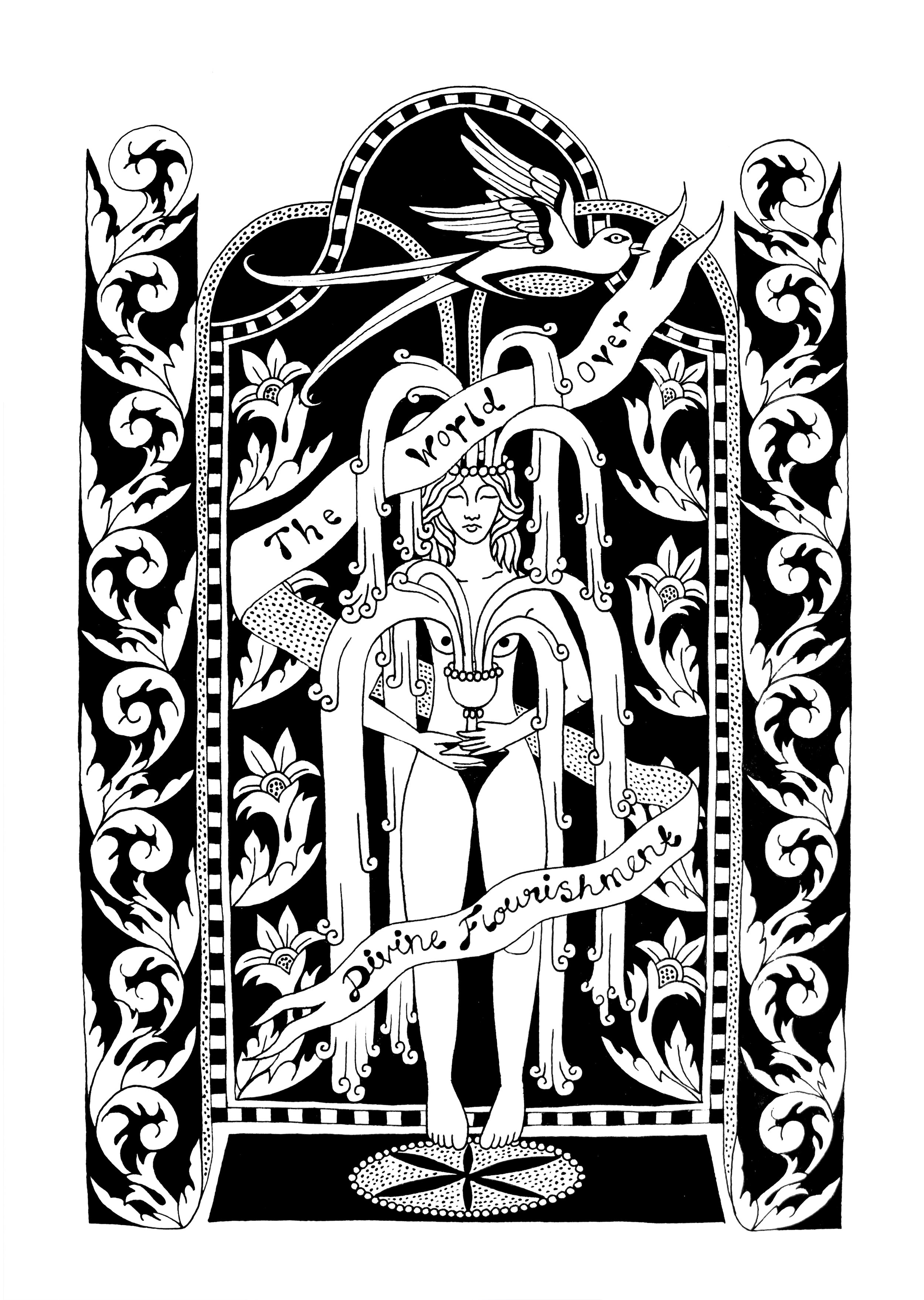 Divine Flourishment, 2024. Ink on paper. 30 × 42 cm