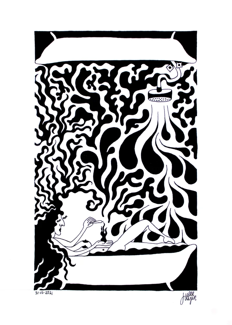 Bathtub, 2021. Ink on paper. 21 × 29.7 cm