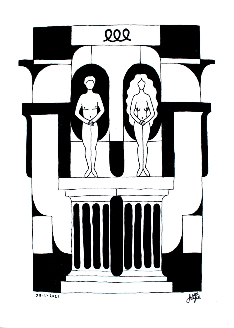 Vow In the Face of Death, 2021. Ink on paper. 21 × 29.7 cm