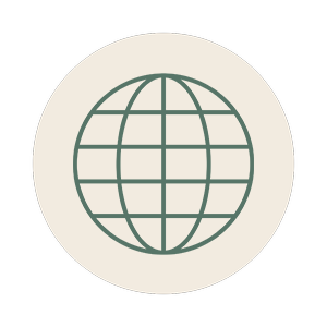 Icon of a globe inside a circle with a beige background.