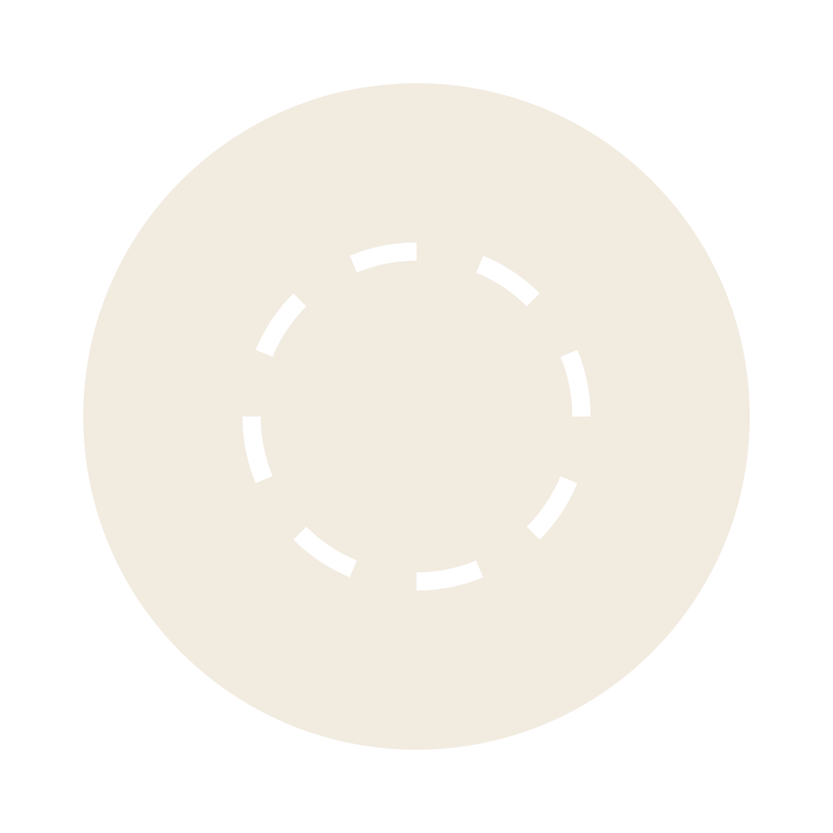 Close-up of a white round thermostat with a black dashed circular dial, set against a dark background.