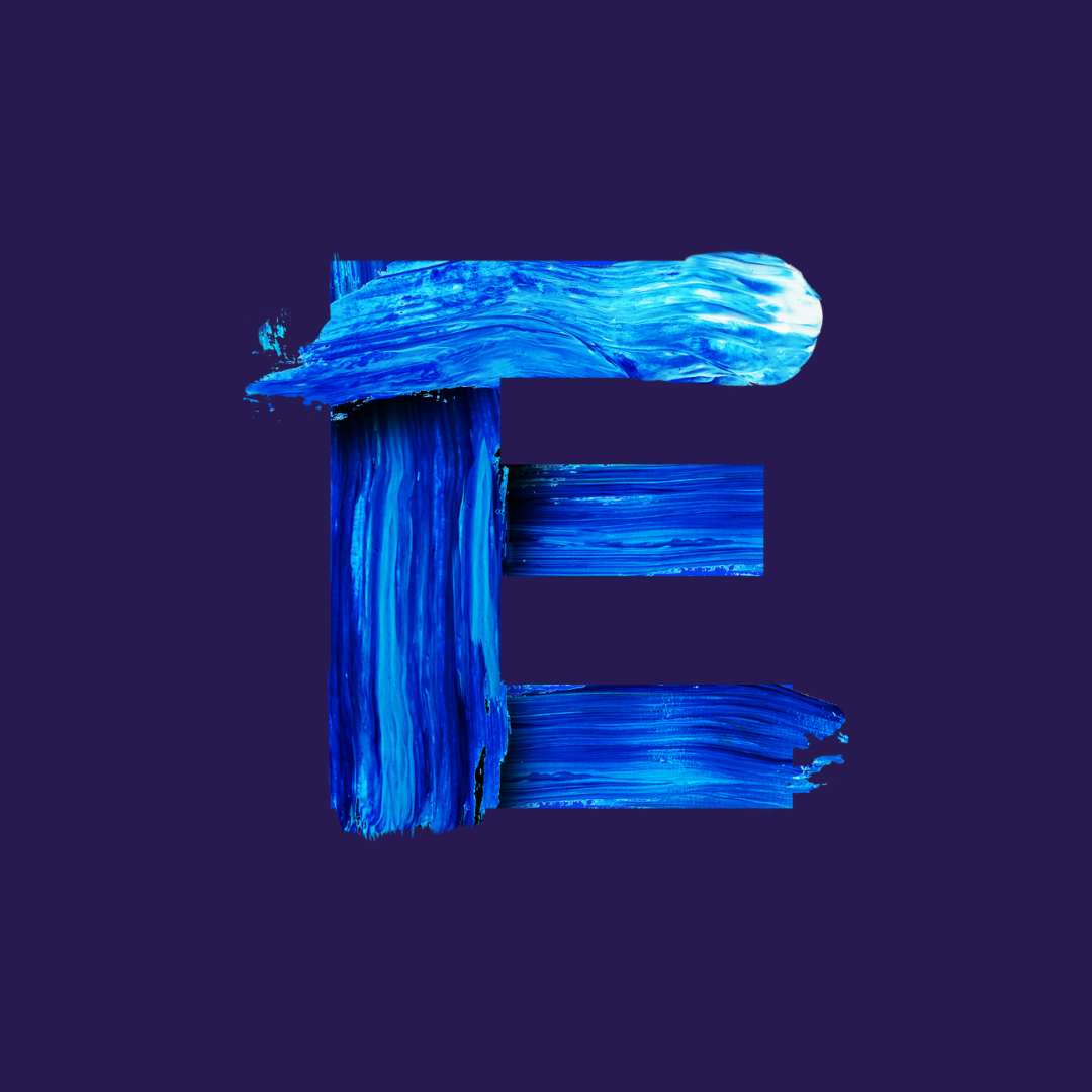 Abstract letter E in shades of blue on dark background