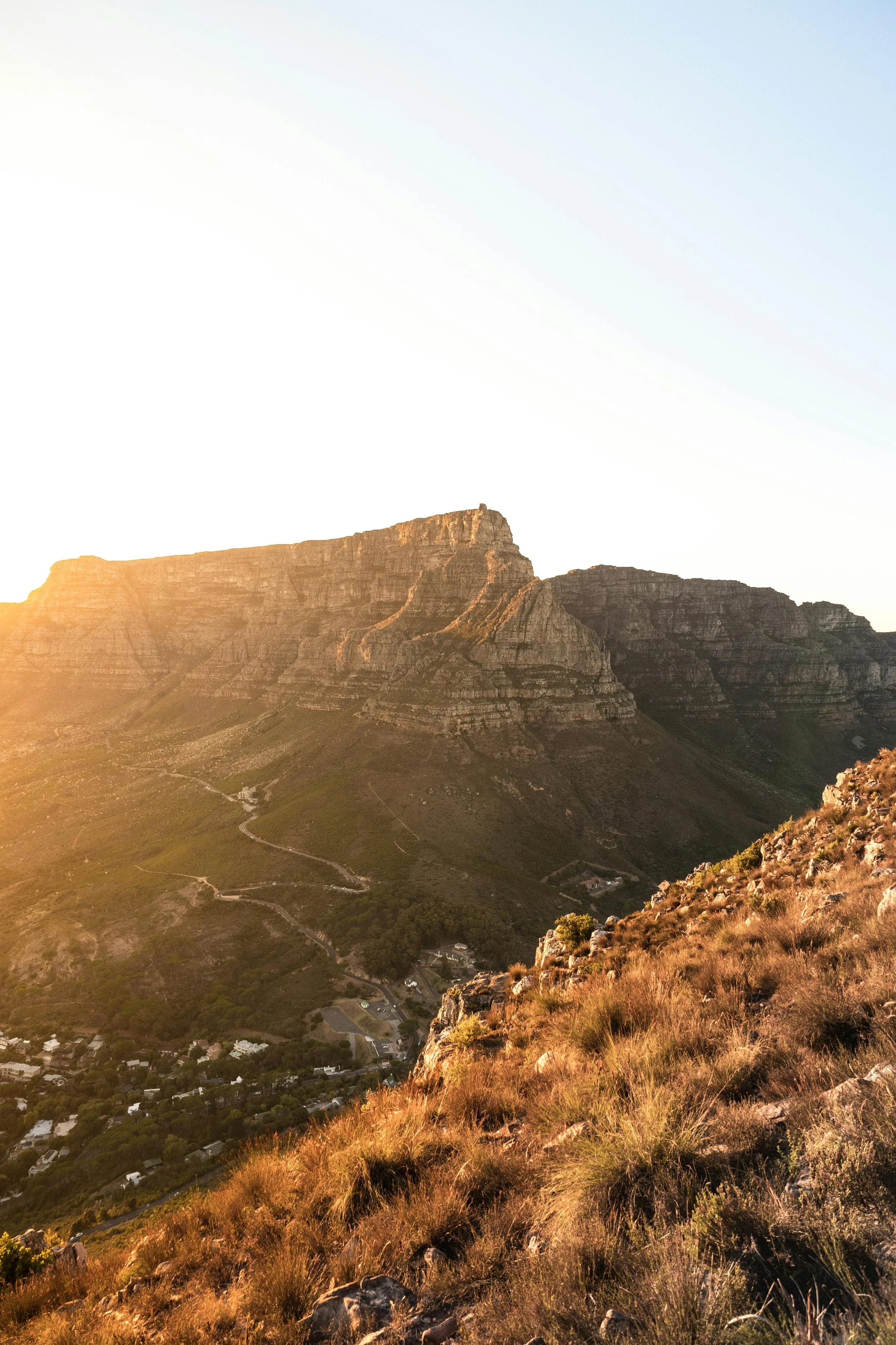 Golden-hour view of Table Mountain from the upper hiking trails.