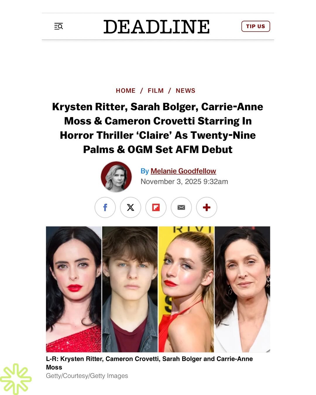 🚨 Exciting News! 🚨 

We&rsquo;re thrilled to announce our latest collaboration at Twenty-Nine Palms Entertainment &mdash; the horror thriller &ldquo;Claire&rdquo;, starring the incredible @krystenritter ! 🎬🎥 

Krysten takes on the role of Claire,