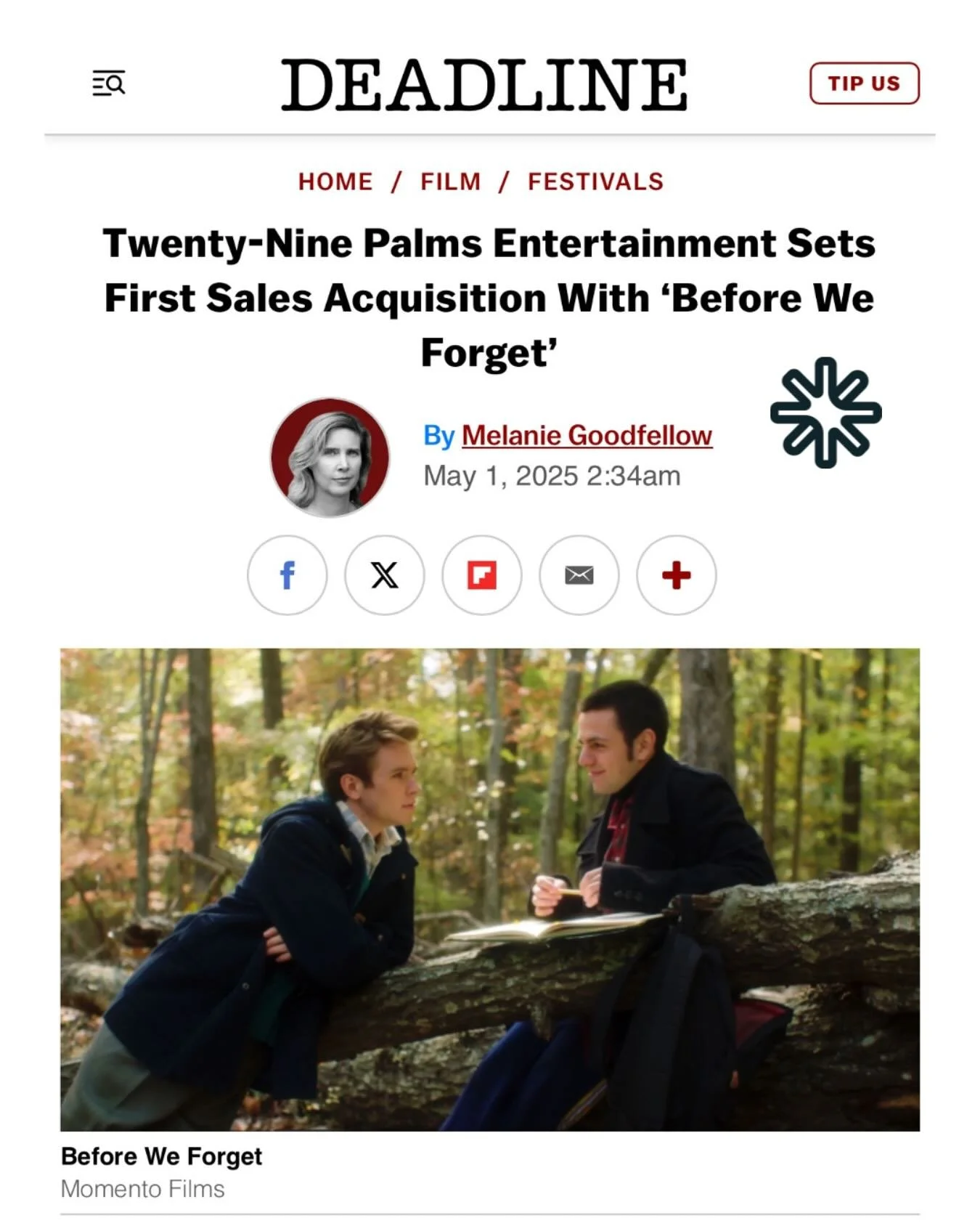 Exciting news from Twenty-Nine Palms Entertainment!
We&rsquo;re thrilled to announce the global acquisition of our first feature film since launching earlier this month: Before We Forget (formerly Duino), the beautifully crafted directorial debut of 