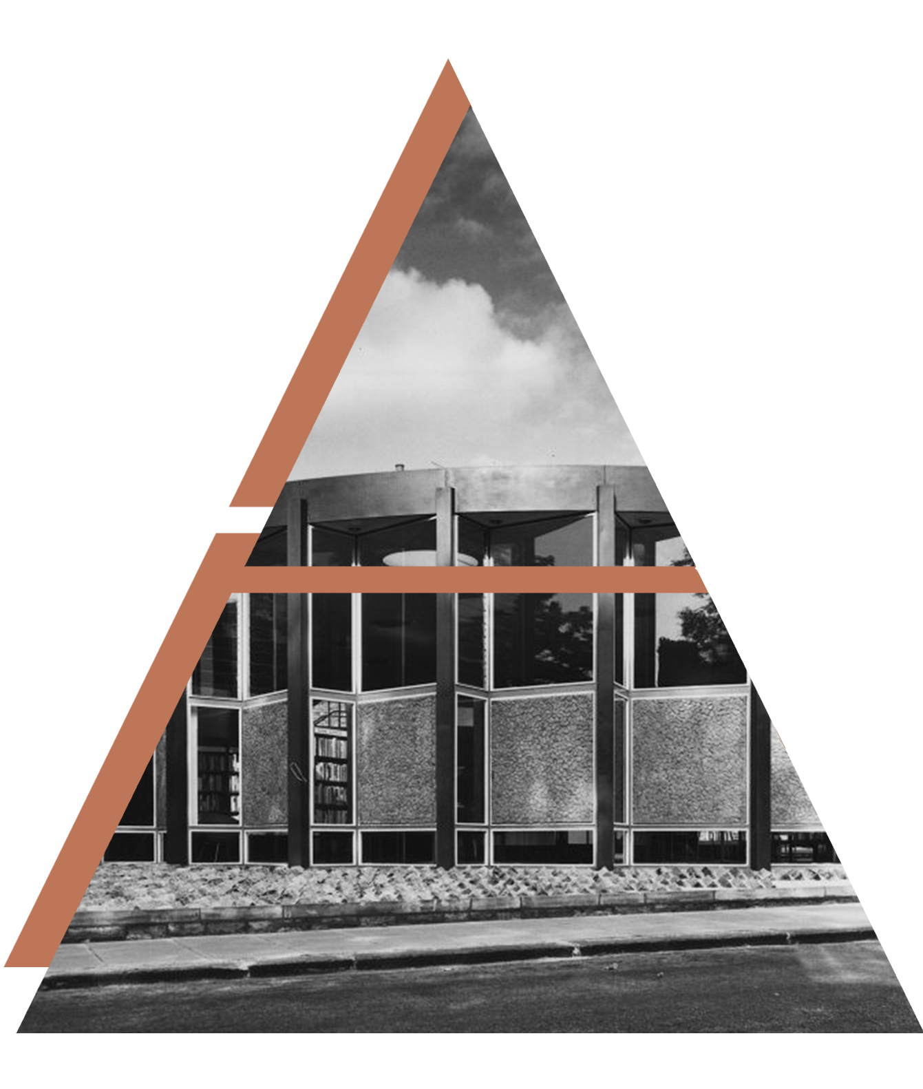 MAZi Architects — Historic photograph of Jesmond Library, a Grade II listed building designed by Harry Faulkner Brown, used in MAZi Architects' heritage retrofit projec