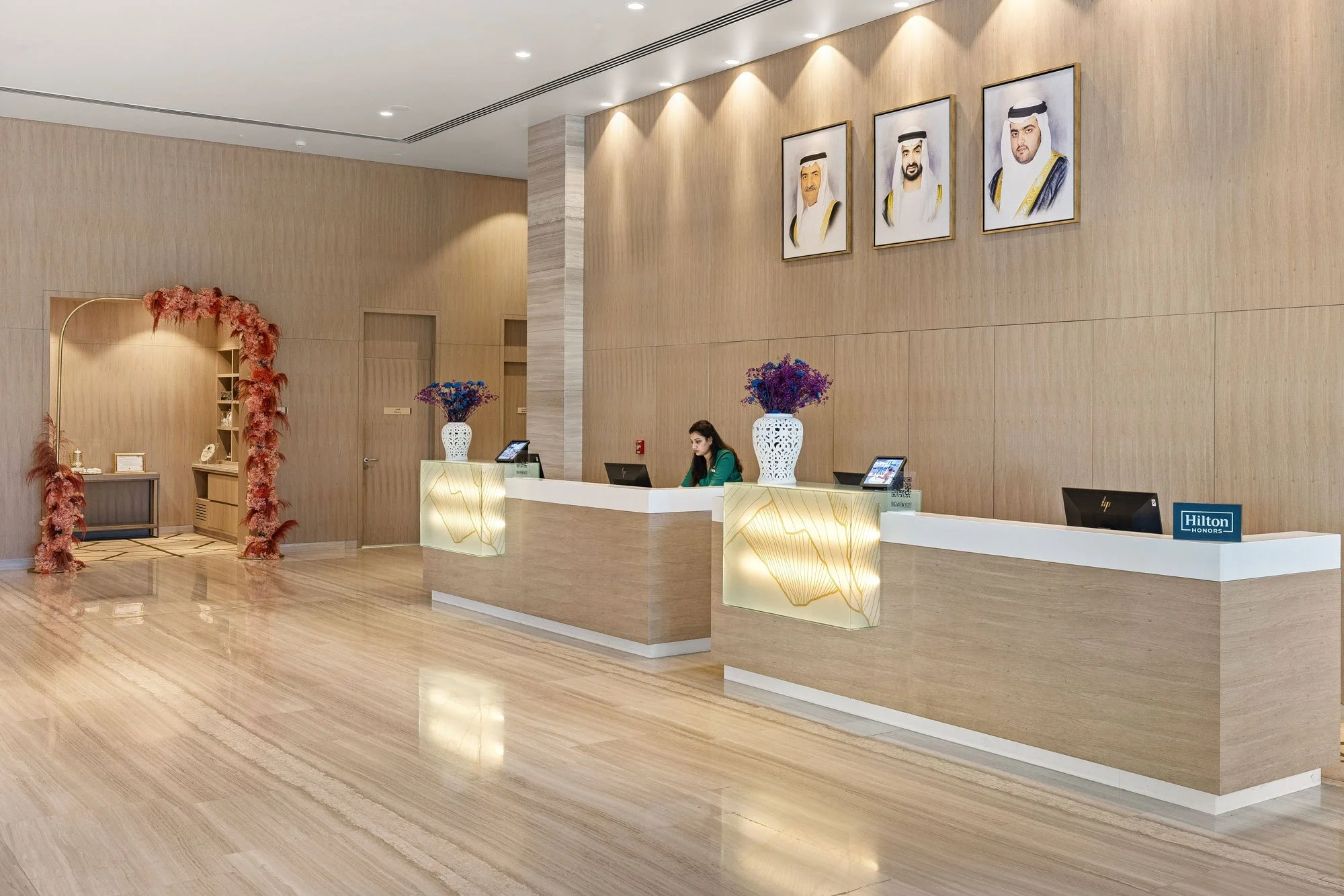 Luxury hotel lobby interior photography in Dubai with modern design and lighting