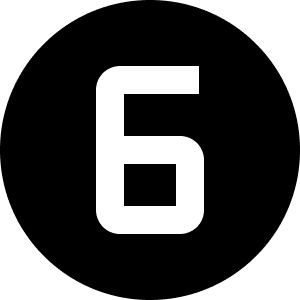 A white number 6 on a black background.