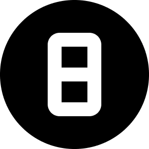 A digital score display showing number 8 with two black rectangles inside a white digit on a black background.