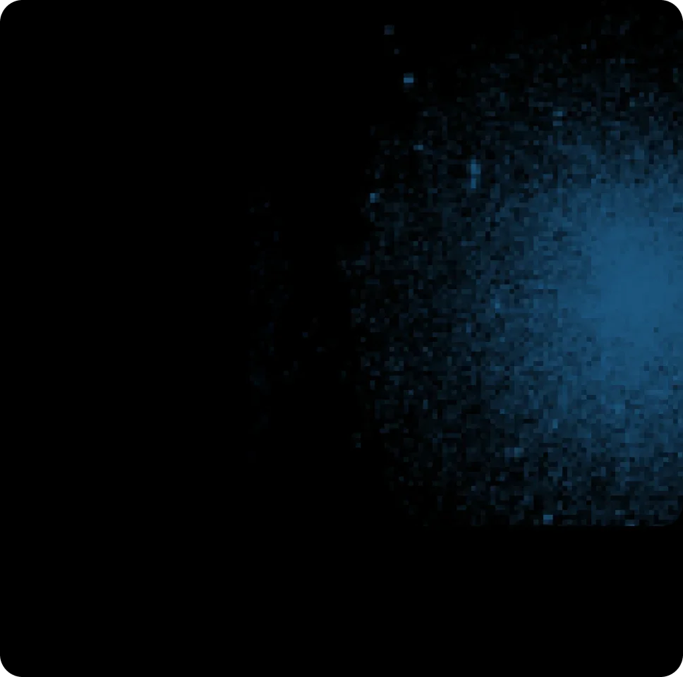 Dark background with blue pixelated light on the right side.