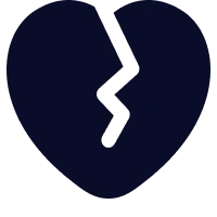 A dark blue, broken heart illustration.