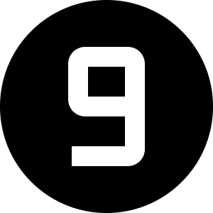 Black and white graphic of the number nine.