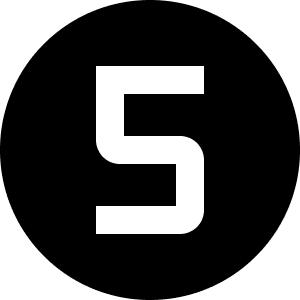 A stylized number five in white on a black background.