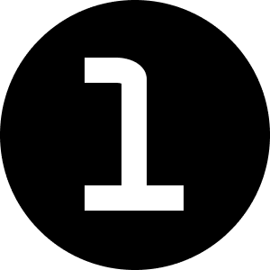 A white number one on a black background.