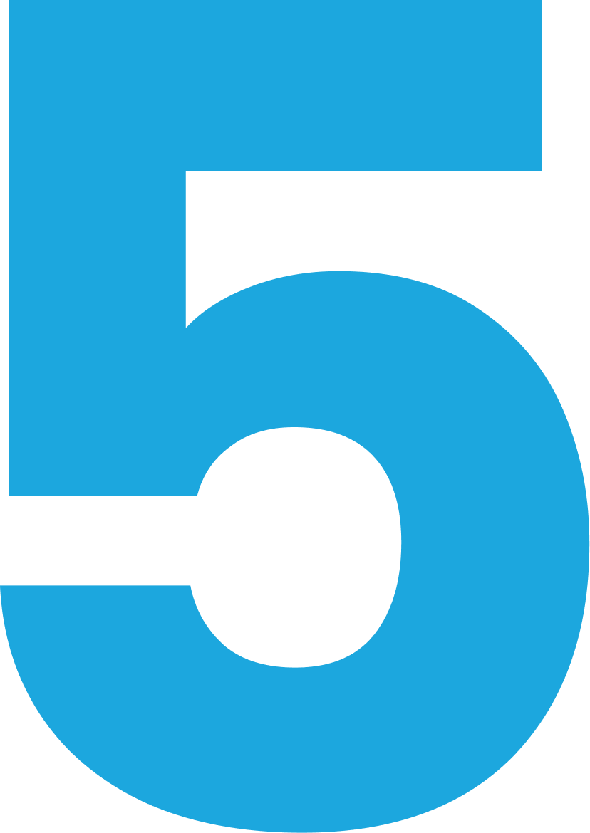 A large number five in blue with a black background