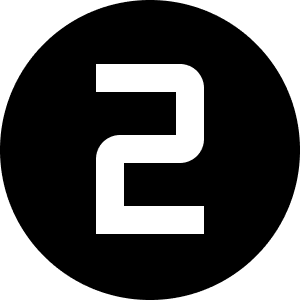 A black square with a large white number two in the center.