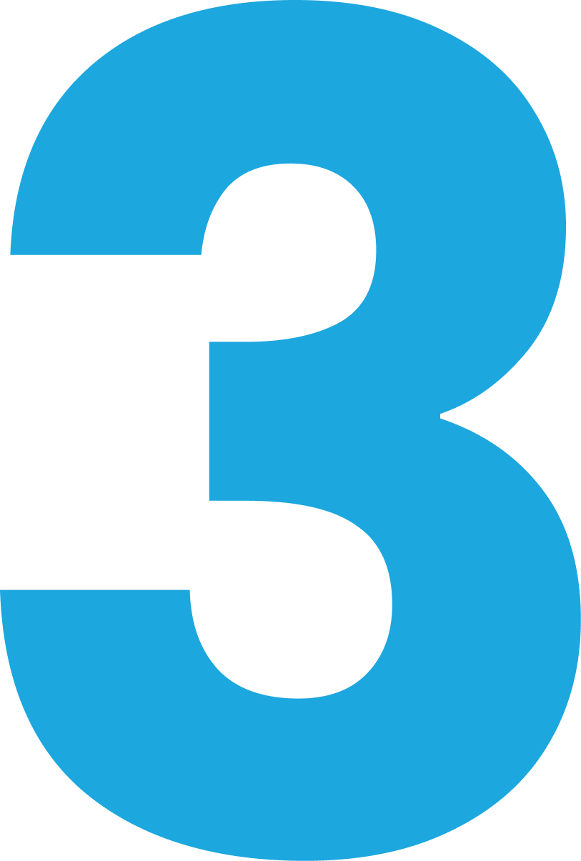 Bold blue number three on a black background.