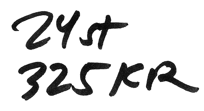 Kritart text som säger '24st 325kr' på svart bakgrund.