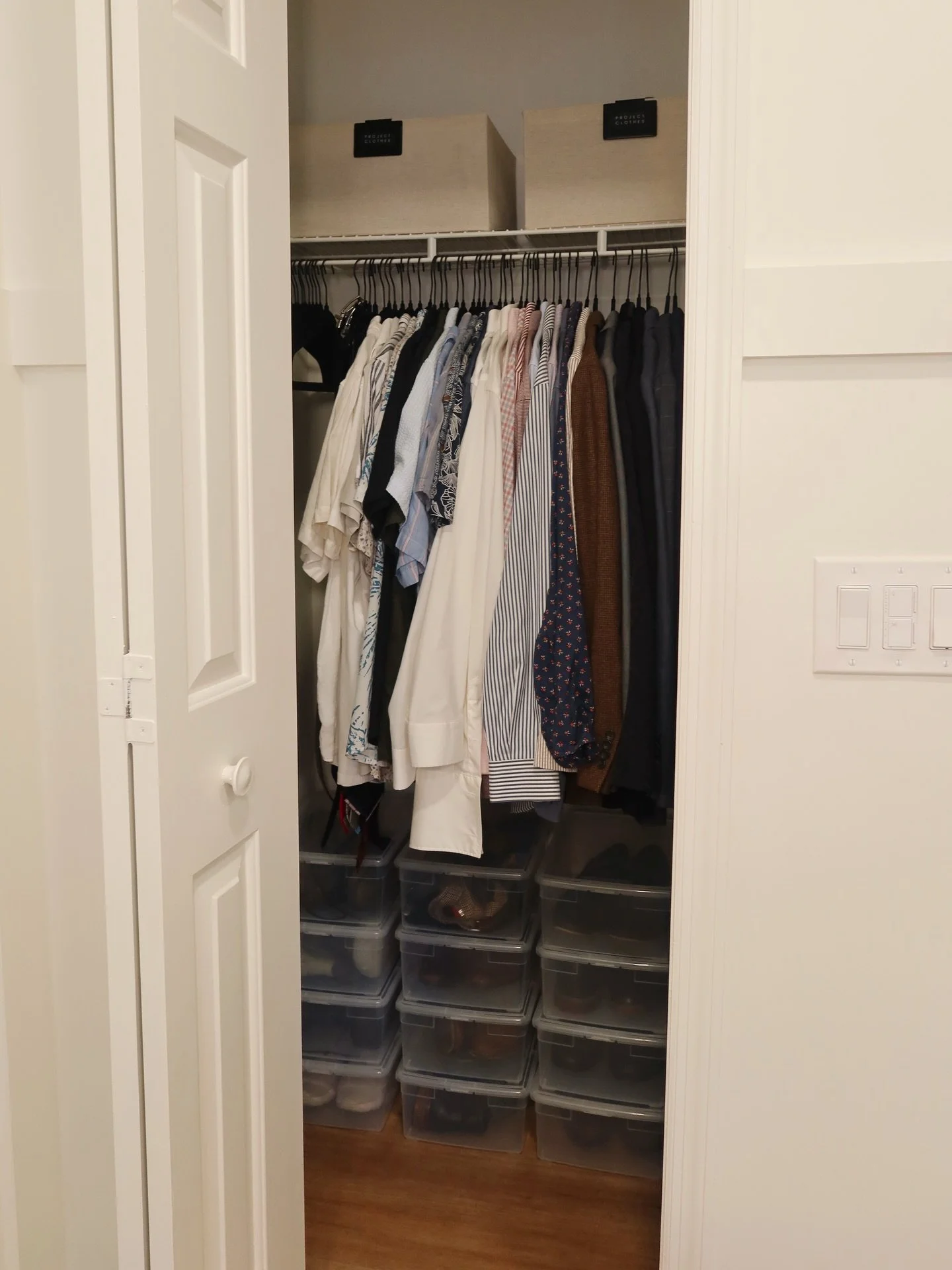 His closet, dialed in 🤍
A dedicated space for suits, dress clothes, and dress shoes kept separate from everyday wear.
