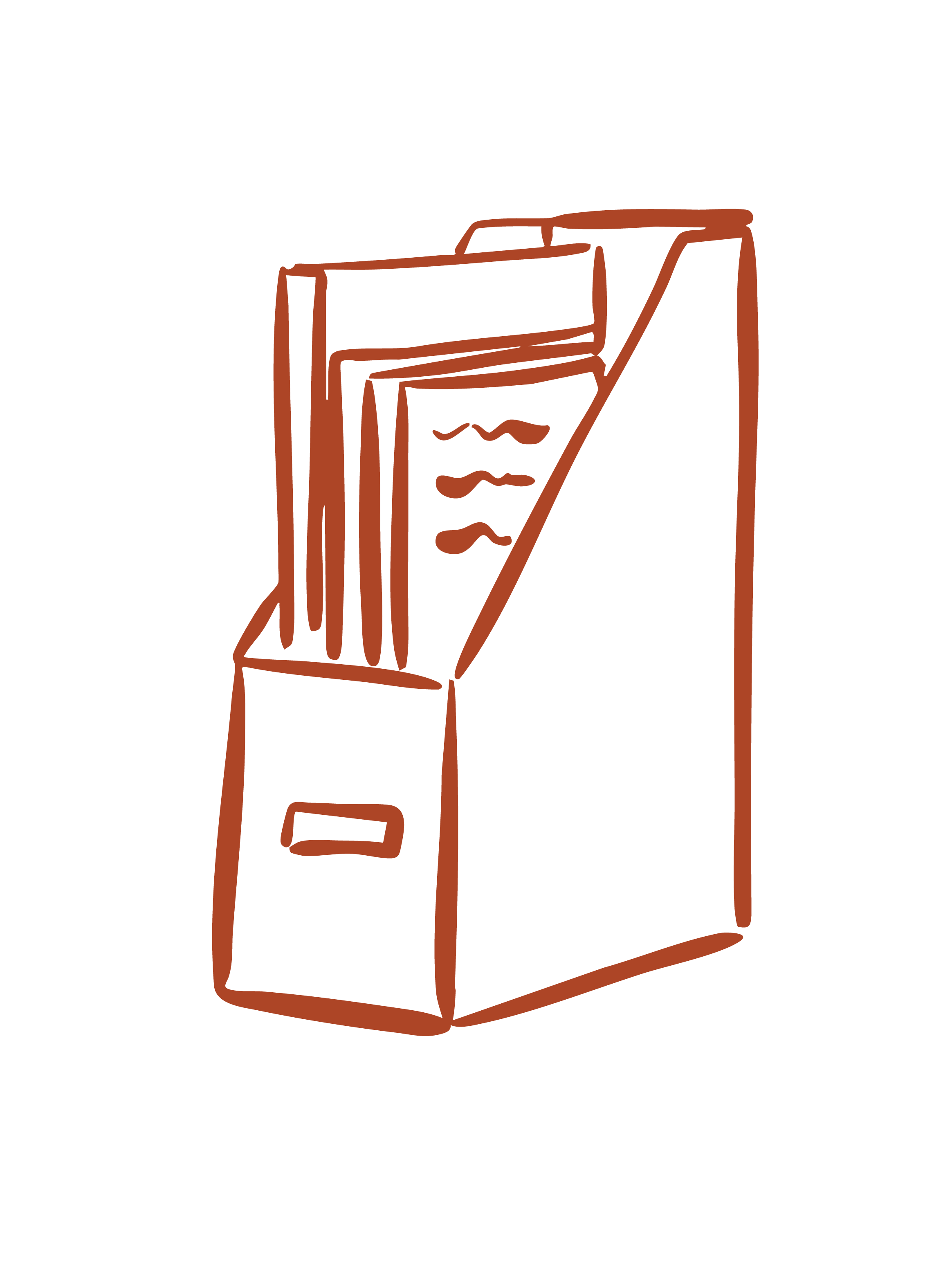 Line drawing of a file cabinet containing hanging folders.