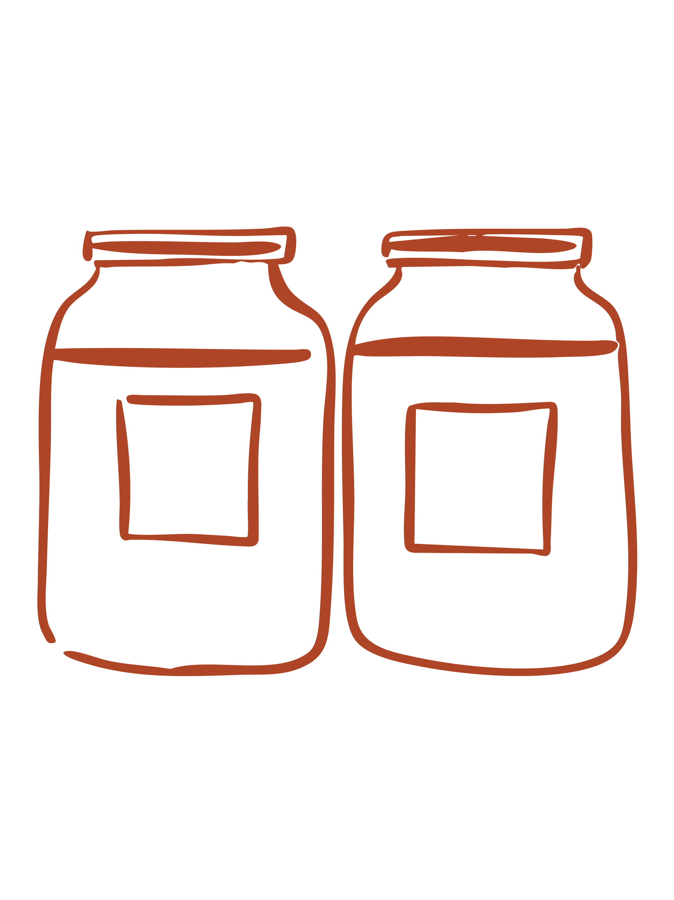 Line drawing of two jars with empty labels on a black background.