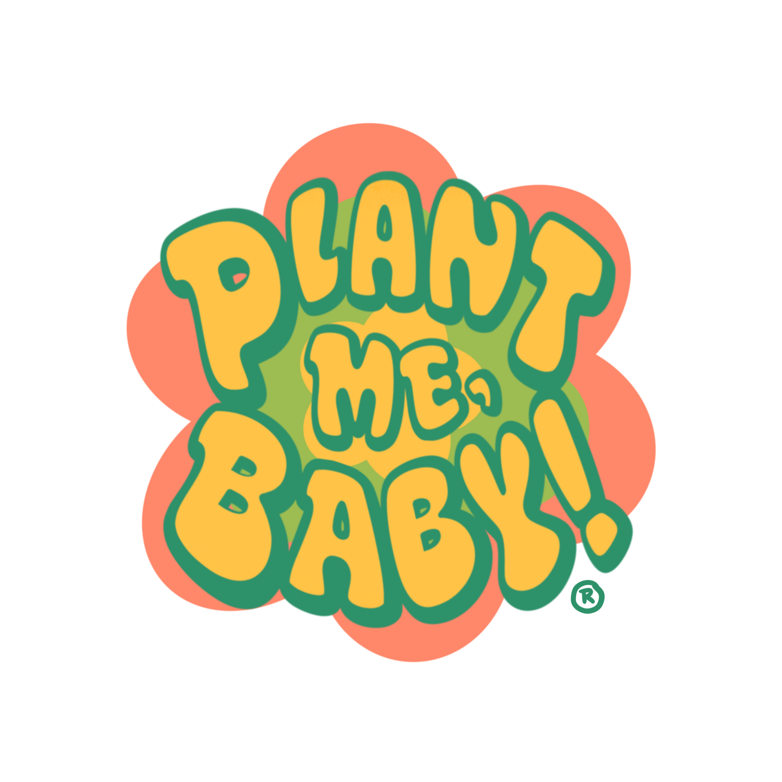 Colorful graphic with bold yellow and green text that reads 'PLAY ME, BABY!', surrounded by pink and green abstract shapes.