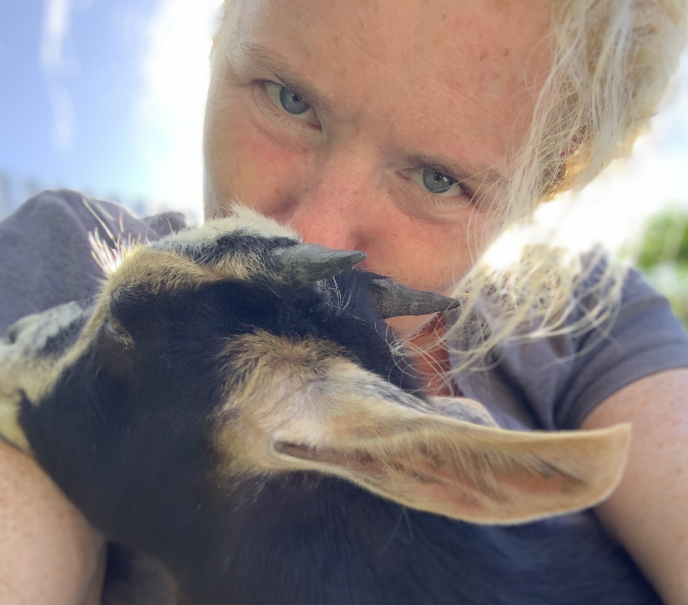 Jill with Tute, the rescue goat.