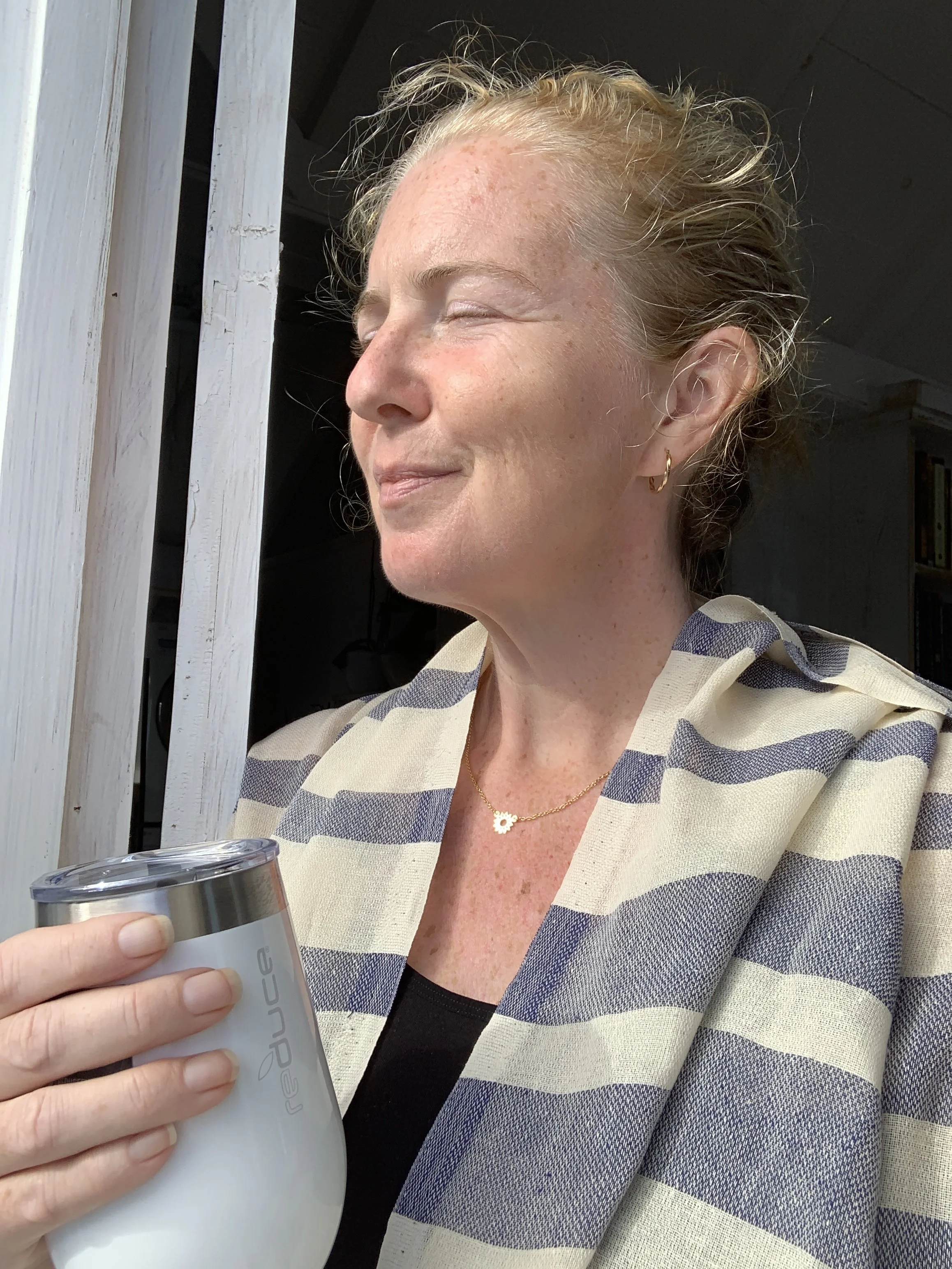 Jill enjoying the first rays of sunshine