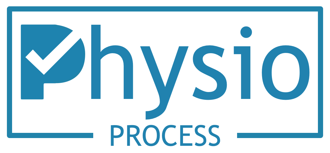 Logo de Physio Process avec un symbole en forme de check à l'intérieur d'un cercle, le tout en bleu.