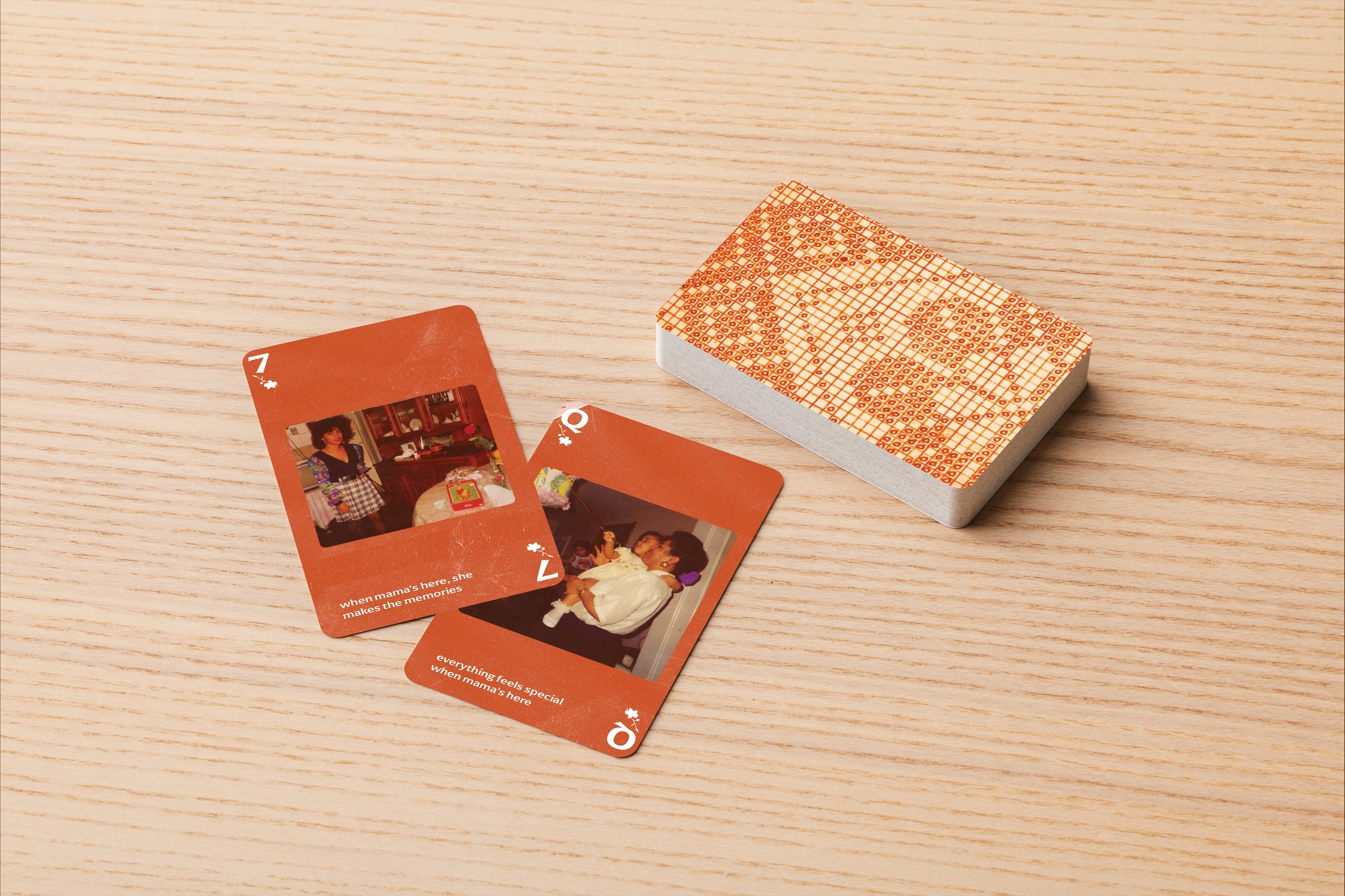 A deck of cards where each card is an ingredient, a step, or a memory and the audience will shuffle and reorder to create their own “meal.”