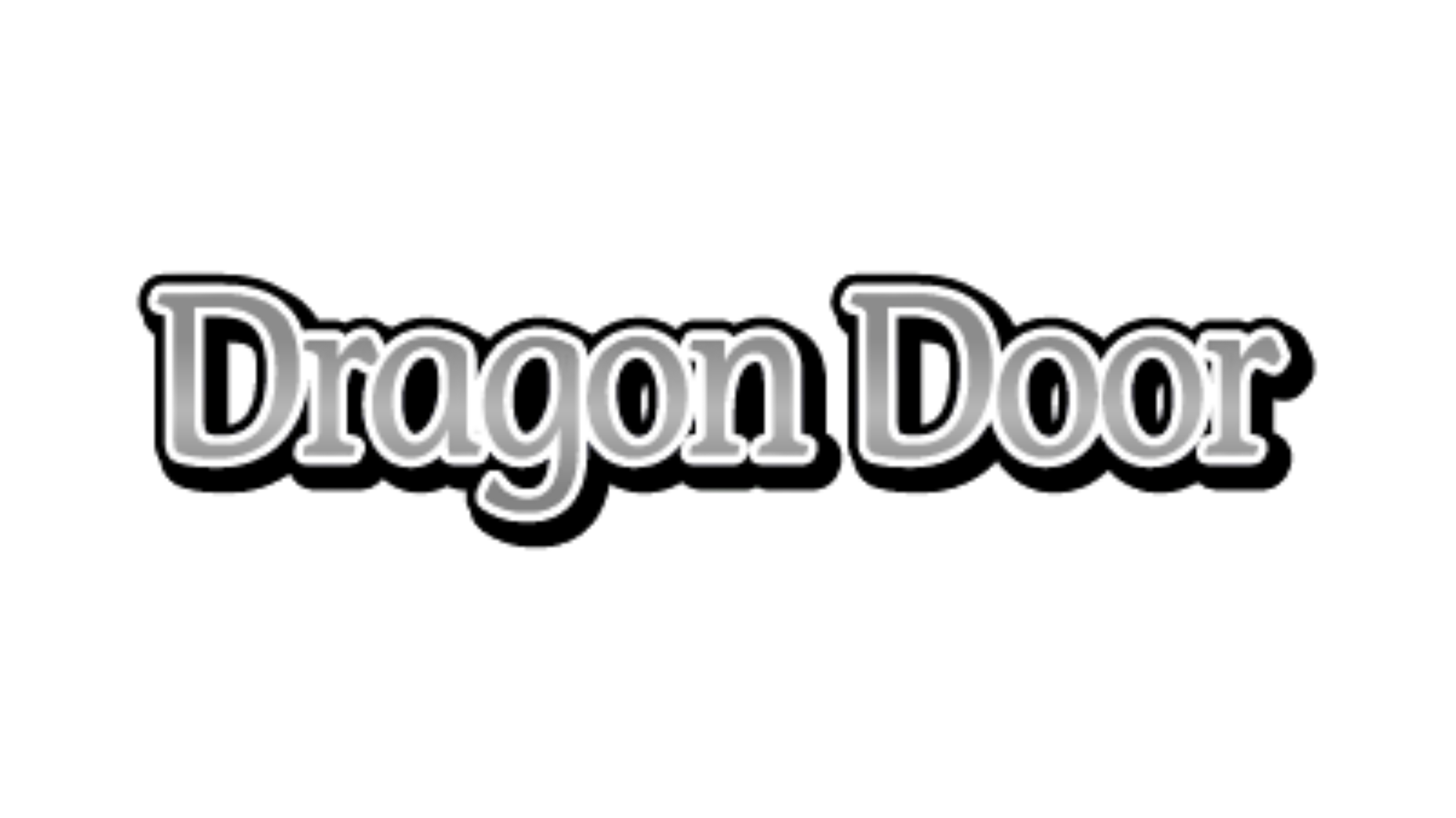 The logo for Dragoon Door with a black background and stylized silver text