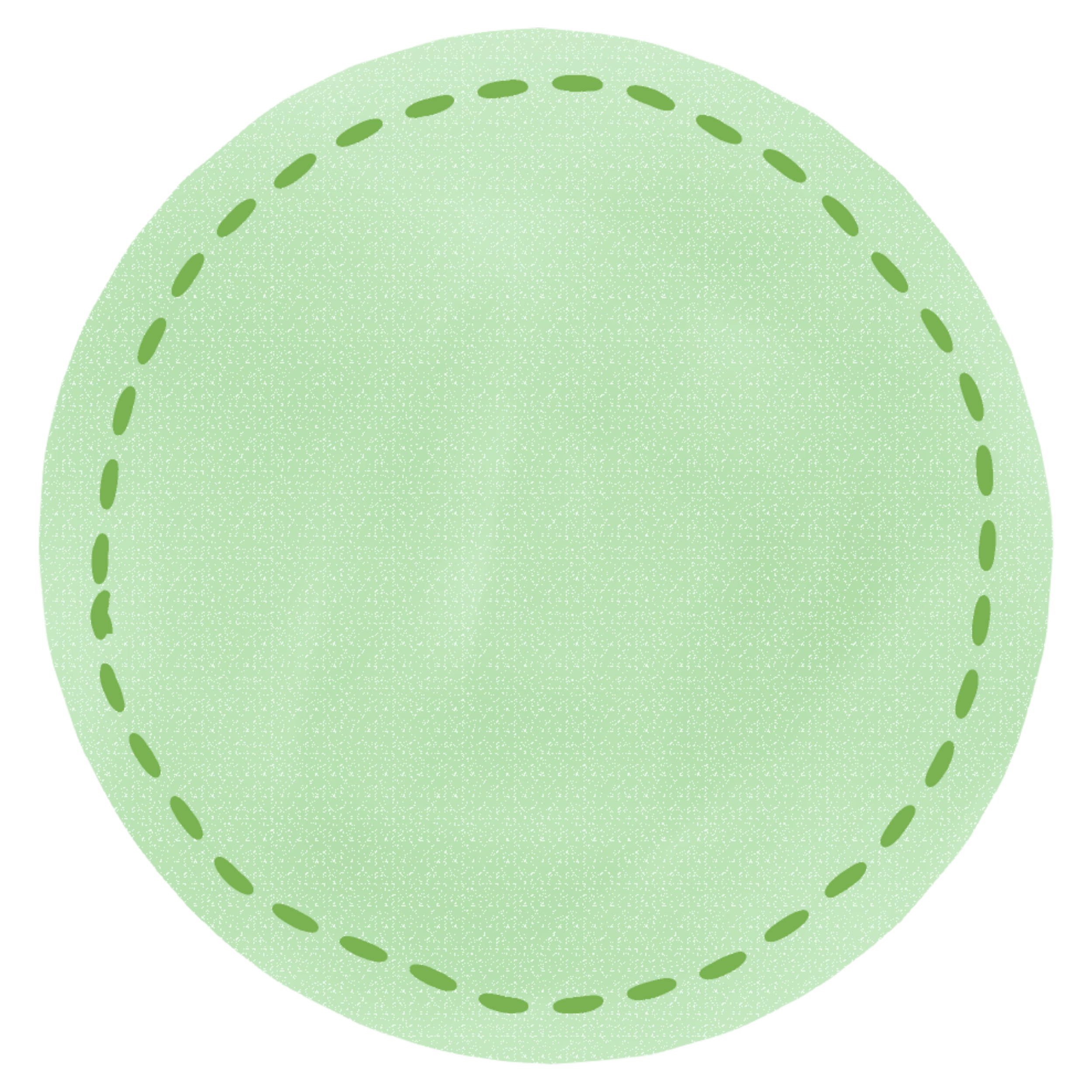 Close-up of a woven, green, and circular piece of fabric with dashed lines around its circumference against a black background.