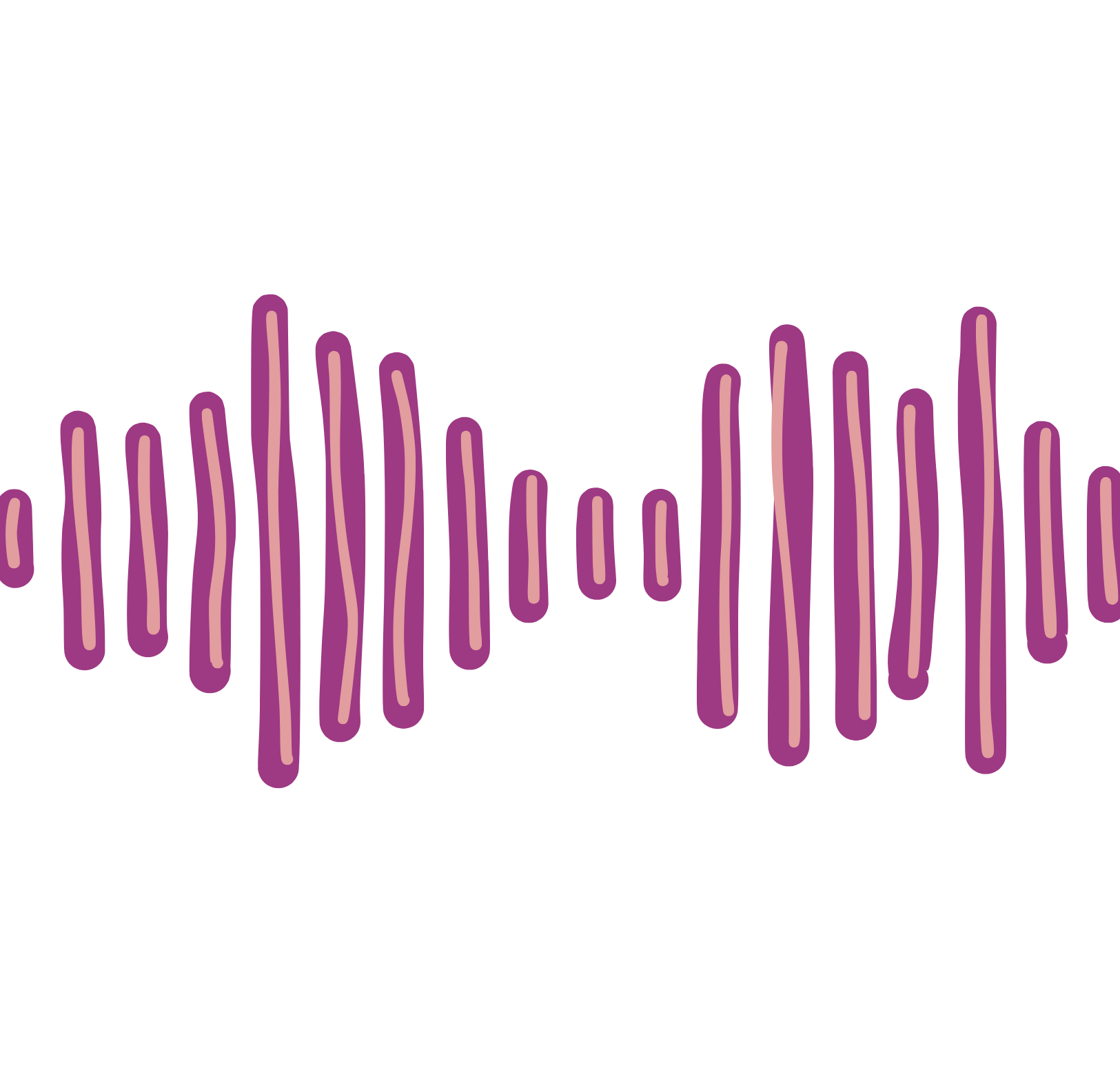 An abstract digital art featuring purple vertical lines of varying heights with beige outlines, set against a black background.