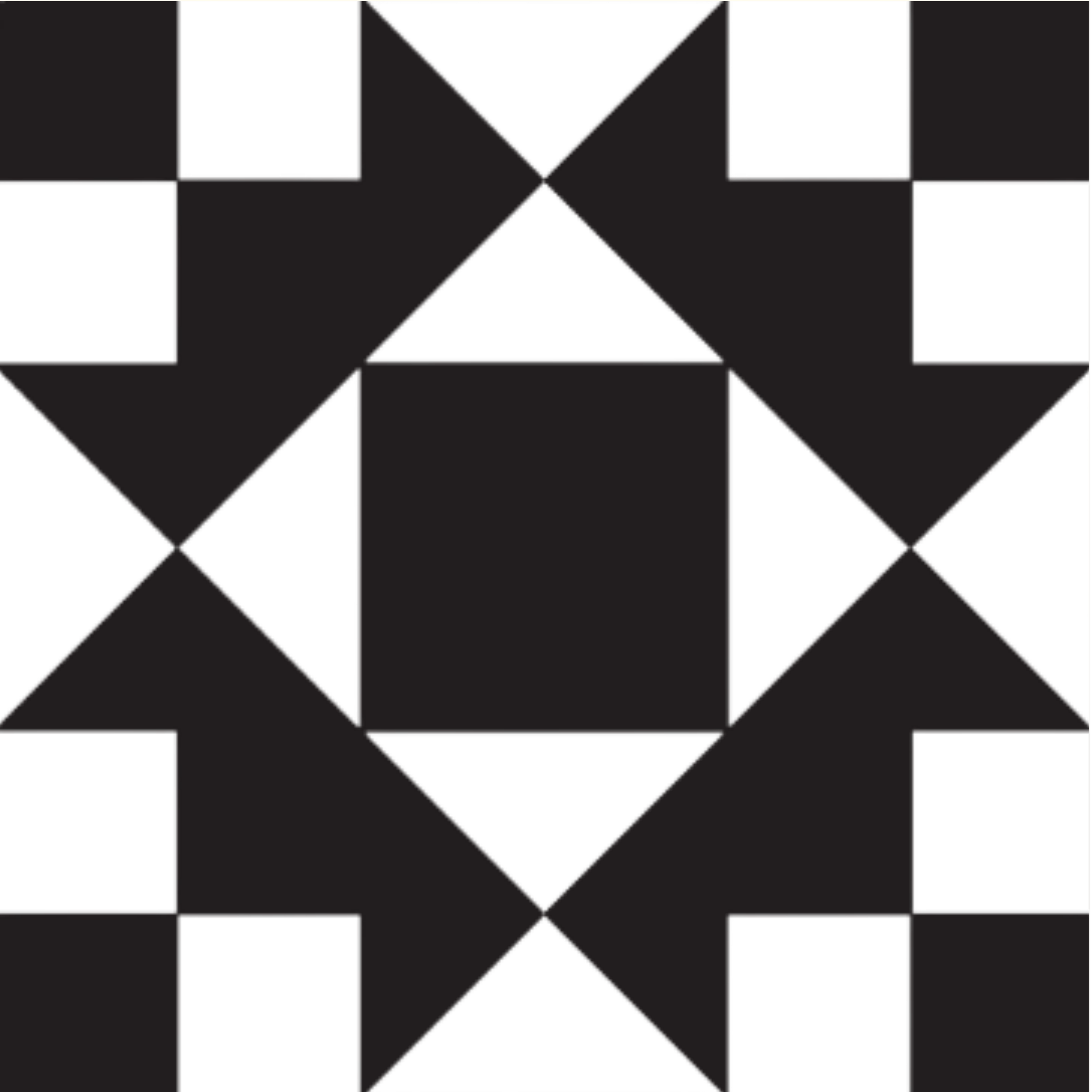 Black and white quilt graphic with a transparent background.