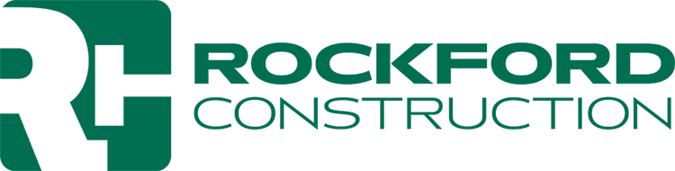Rockford Construction logo with green and black text and design.