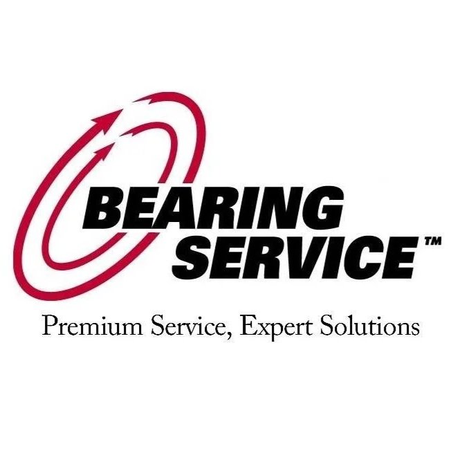 Logo for Bearing Service with red concentric circles and arrows, black bold text, and the tagline 'Premium Service, Expert Solutions'