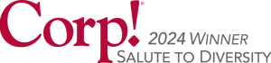 Logo with the text 'Corp! 2024 Winner Salute to Diversity' in black and maroon