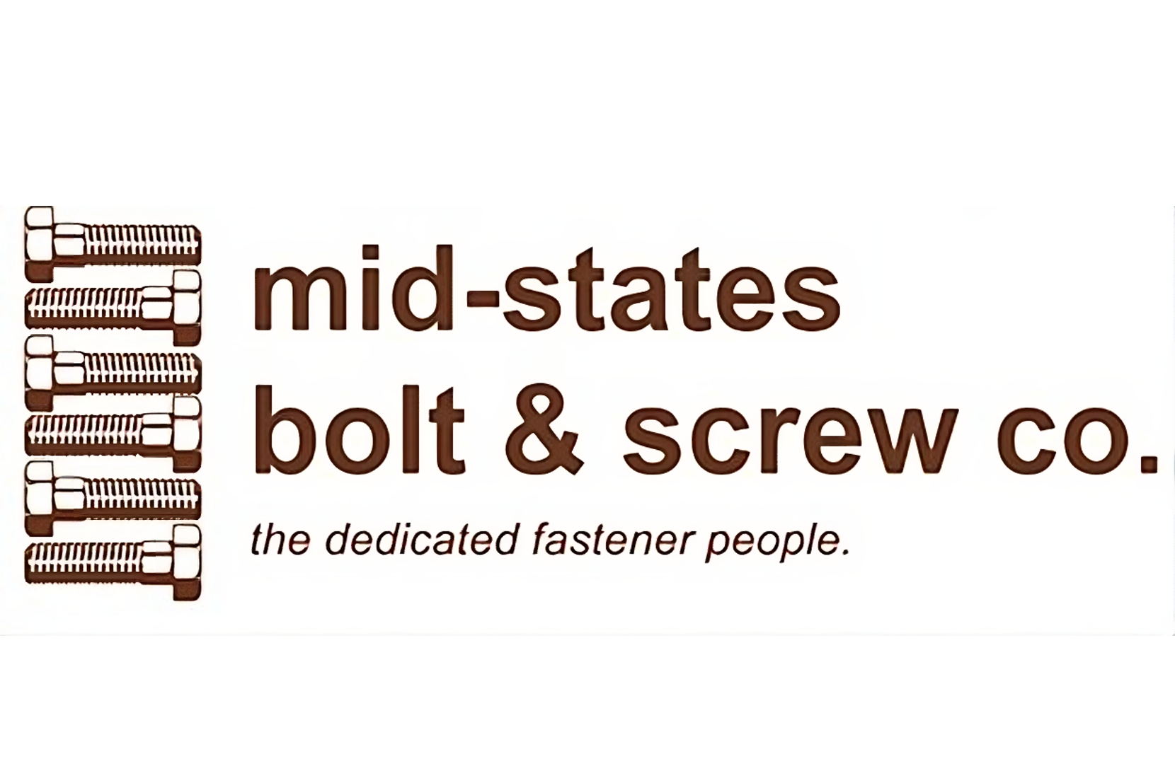 Logo of Mid-States Bolt & Screw Co. featuring a column of different types of bolts and screws with the company name and tagline 'the dedicated fastener people' underneath.