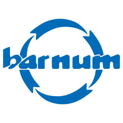 Barnum logo with blue circular arrow design surrounding the text 'barnum' in lowercase blue letters.