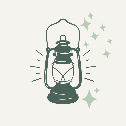 A vintage lantern with sparkles around it, illustrated in a minimalistic style.