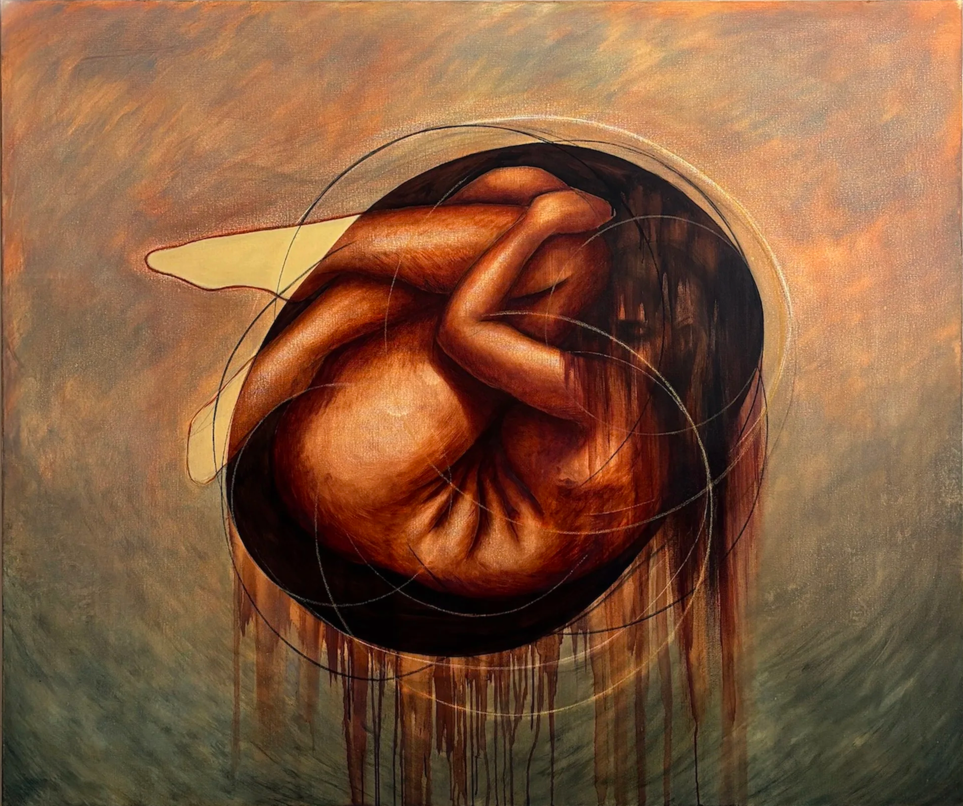 𝘛𝘩𝘦 𝘞𝘰𝘮𝘣 𝘰𝘧 𝘉𝘦𝘤𝘰𝘮𝘪𝘯𝘨
(Oil, charcoal and pastel on canvas,
120cm x 100cm)