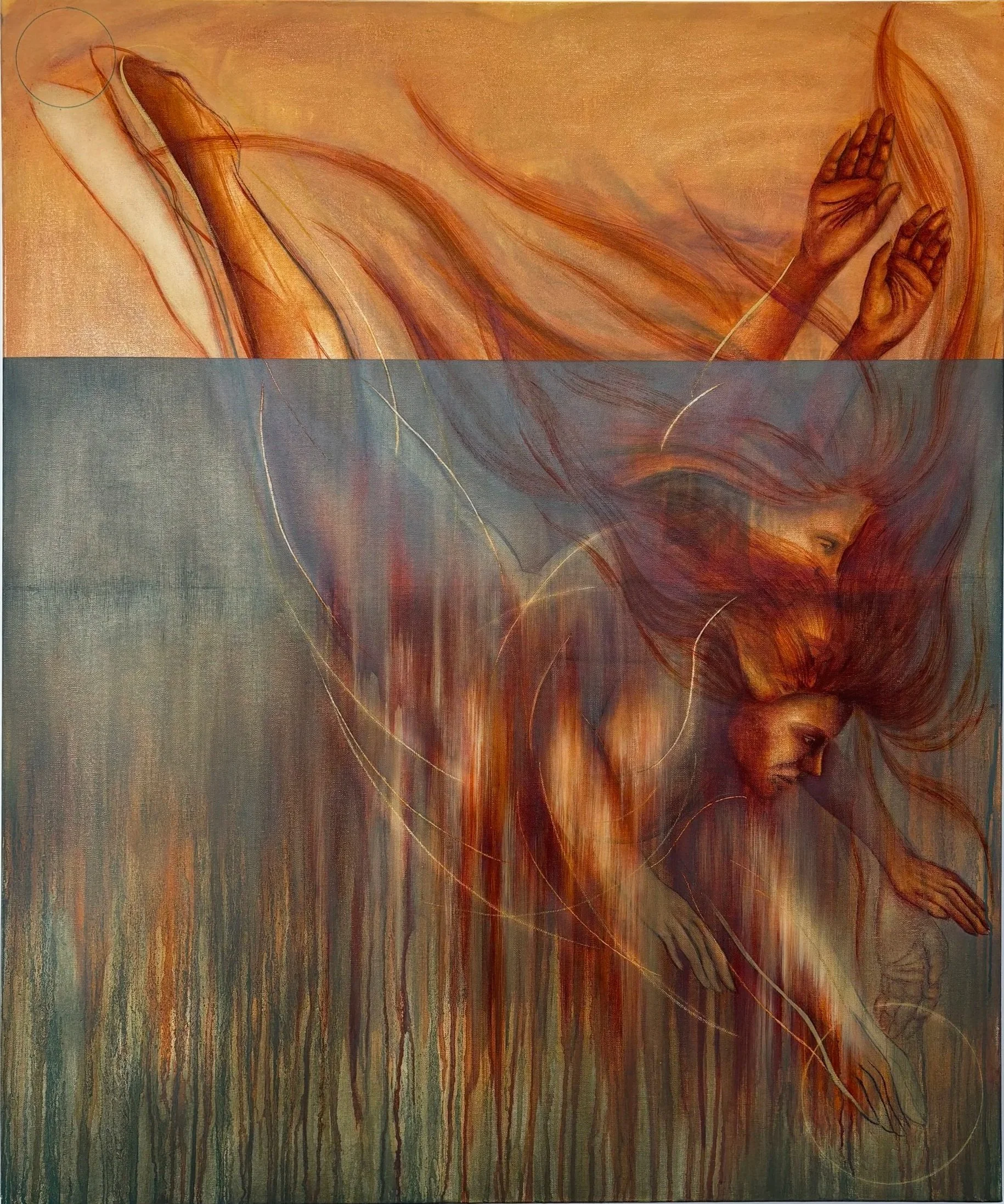 𝘛𝘩𝘦 𝘝𝘰𝘺𝘢𝘨𝘦𝘳 (Oil, charcoal and pastel on canvas,
120cm x 100cm)