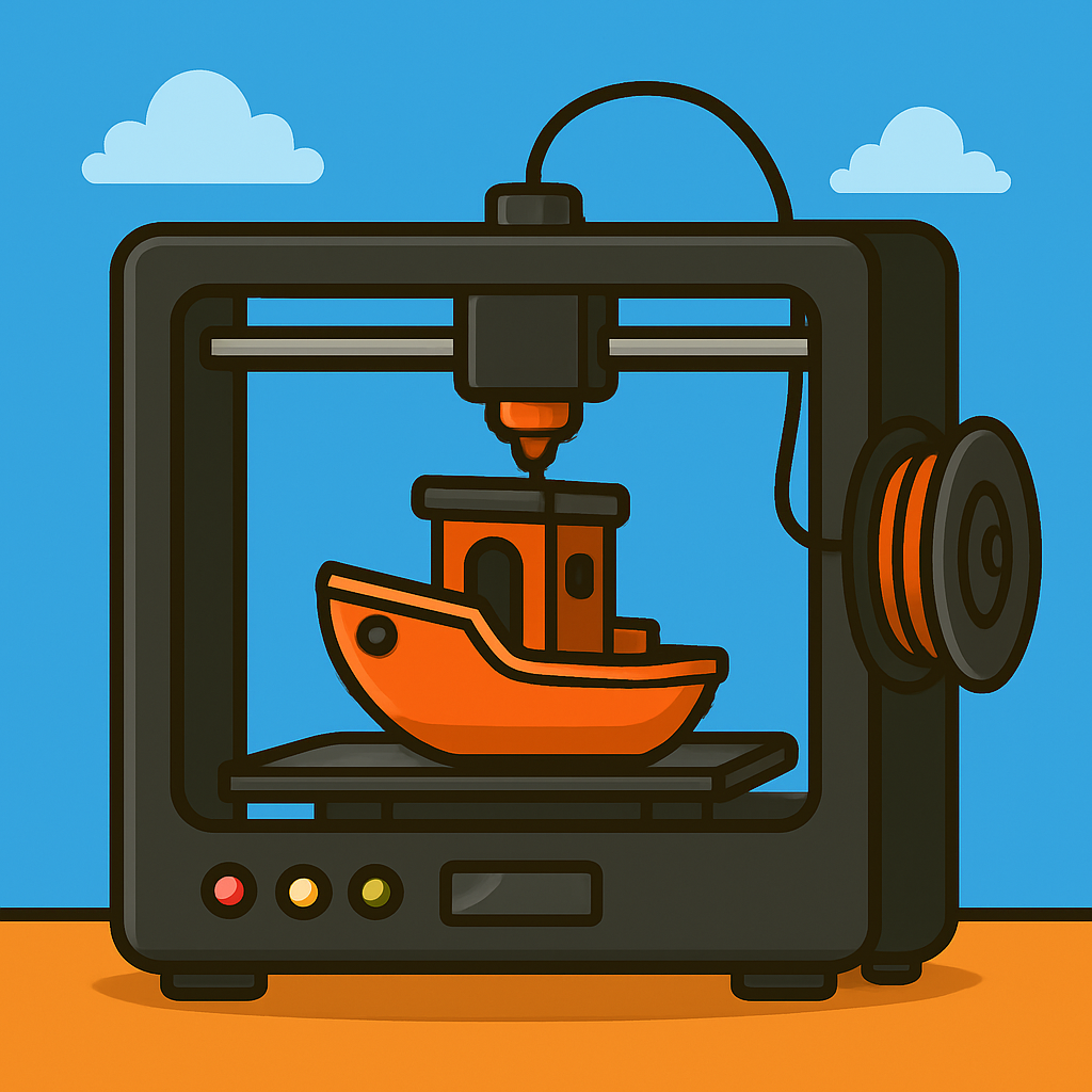 A 3D printer printing a boat model.