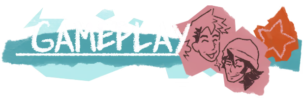 Colorful graphic with the word 'GAMEPLAY' and cartoon drawings of smiling characters and a star.