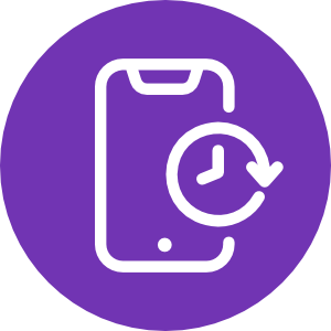 Icon of a mobile phone with a clock and a curved arrow indicating a refresh or update.
