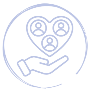 Icona community mano che sorregge un cuore con dentro 3 persone