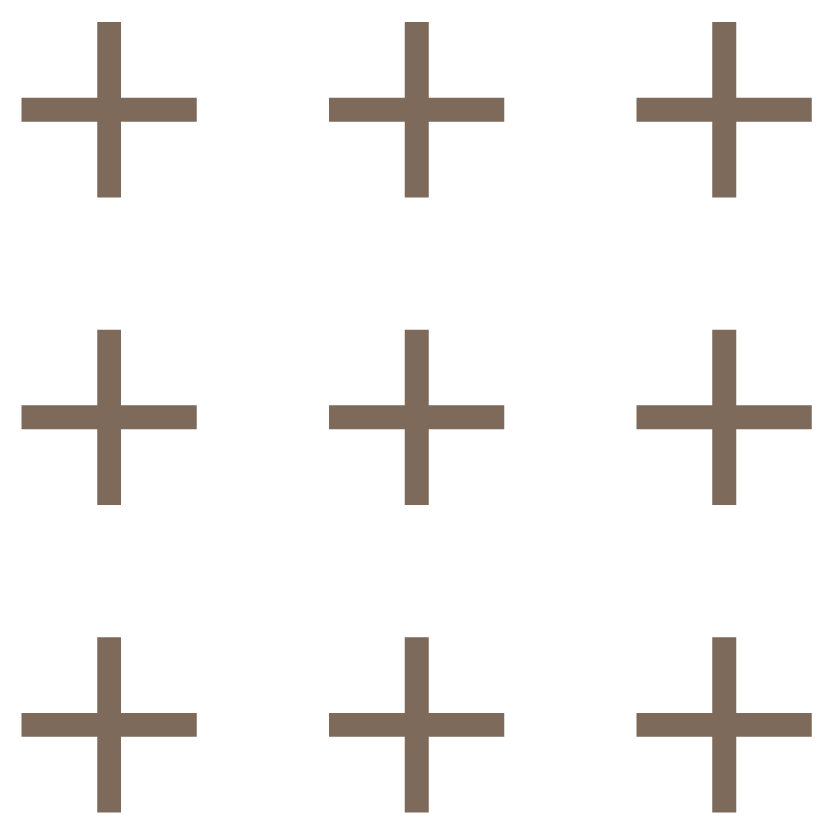 Ein schwarzes Spielbrett mit neun Kreuzsymbolen in einem 3x3-Raster, die in grauen Farben dargestellt sind.